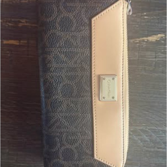 Calvin Klein Handbags - Calvin Klein  Brown Canvas Wallet with Tan Trim